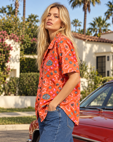 Oversized Bandhej Print Cuban Shirt For Womens
