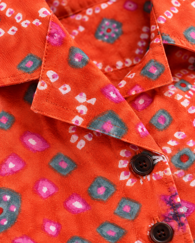 Oversized Bandhej Print Cuban Shirt For Womens