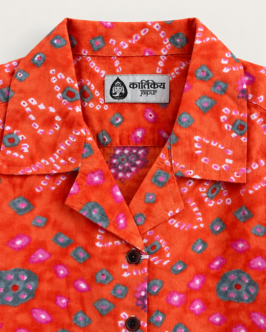 Oversized Bandhej Print Cuban Shirt For Womens