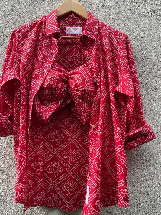 Bandhej Print Shirt & Bralette Combo Set - Oversized