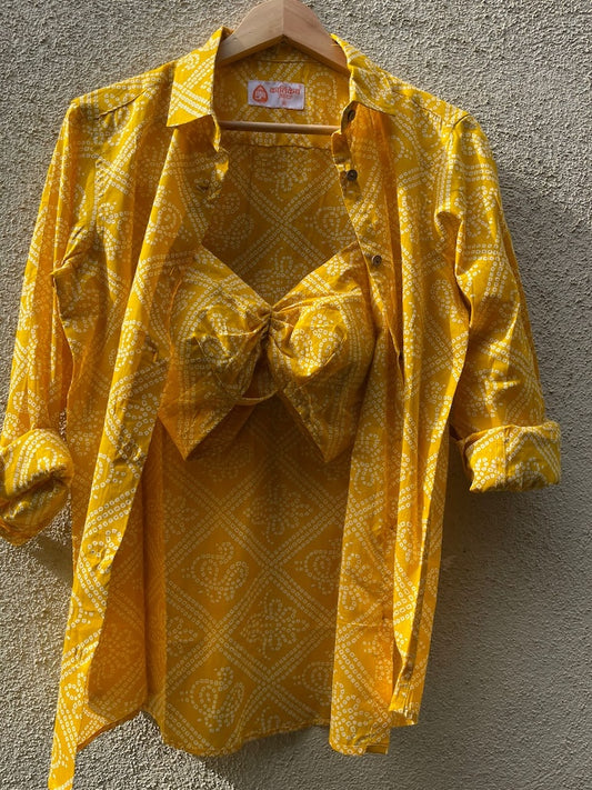 Bandhej Print Shirt & Bralette Combo Set - Oversized