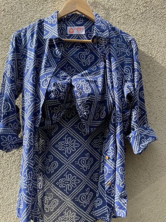 Bandhej Print Shirt & Bralette Combo Set - Oversized