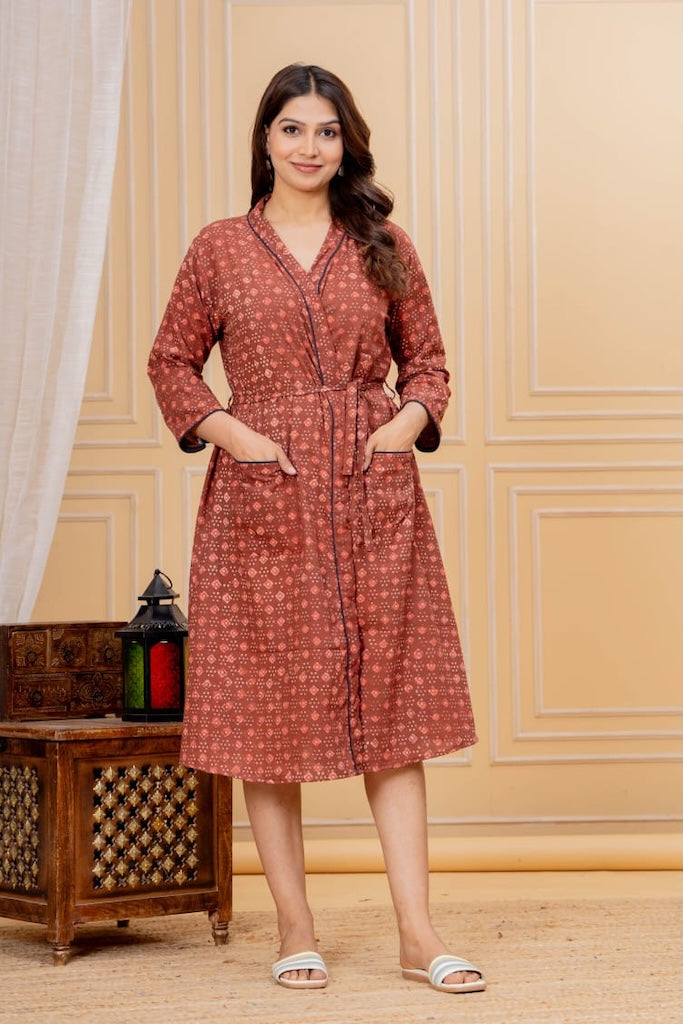 Block Printed Cotton Bathrobe