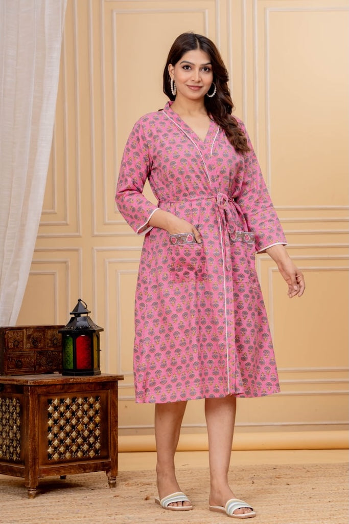 Block Printed Cotton Bathrobe