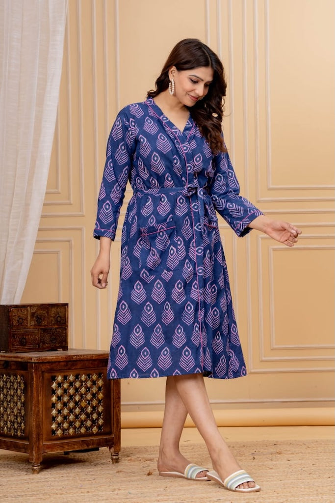 Block Printed Cotton Bathrobe