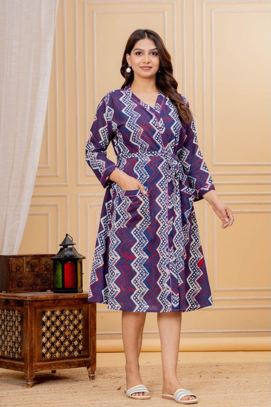 Block Printed Cotton Bathrobe