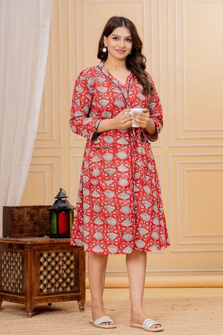Block Printed Cotton Bathrobe