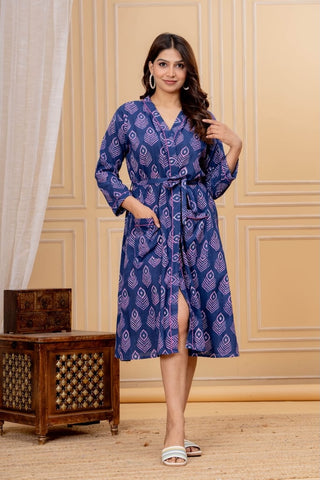 Block Printed Cotton Bathrobe