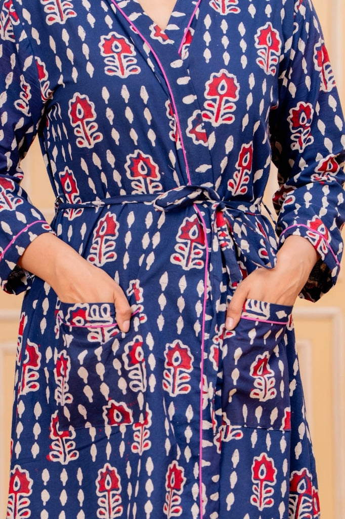 Block Printed Cotton Bathrobe
