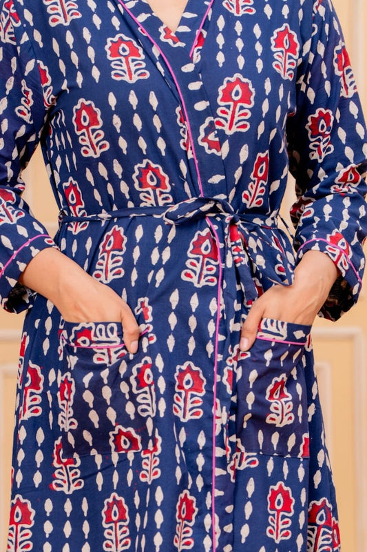 Block Printed Cotton Bathrobe