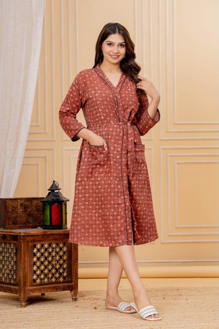 Block Printed Cotton Bathrobe