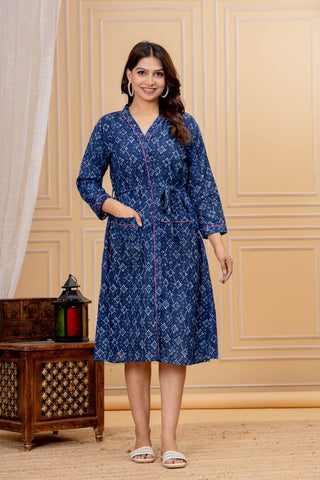Block Printed Cotton Bathrobe