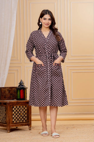 Block Printed Cotton Bathrobe