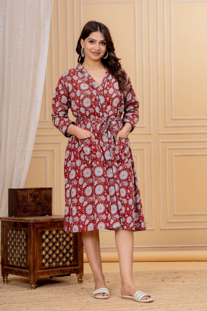 Block Printed Cotton Bathrobe