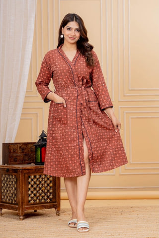 Block Printed Cotton Bathrobe