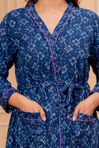 Block Printed Cotton Bathrobe