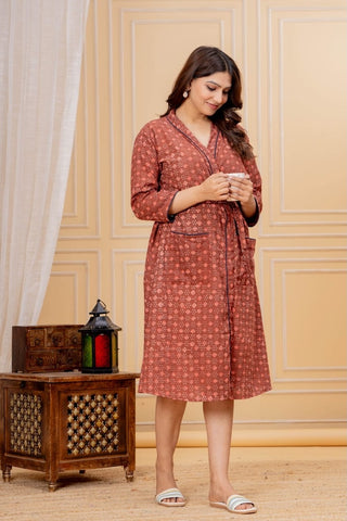 Block Printed Cotton Bathrobe