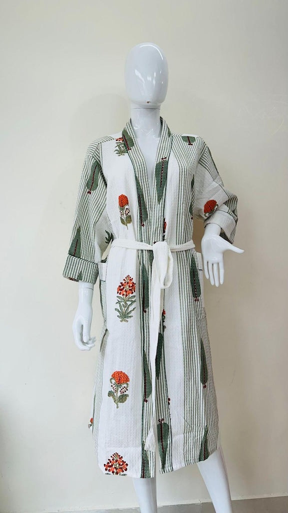 Block Printed Cotton Bathrobe