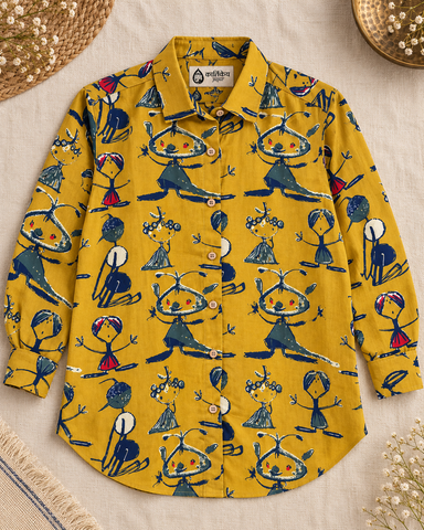 Yellow Button Down Abstract Cotton Shirt for Womens - Limited Edition