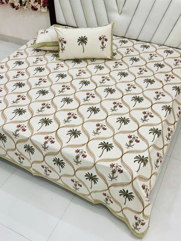 Premium Hand Look King Size Bedsheet with 2 Reversible Pillow Cover