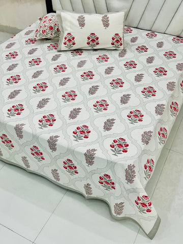 Premium Hand Look King Size Bedsheet with 2 Reversible Pillow Cover