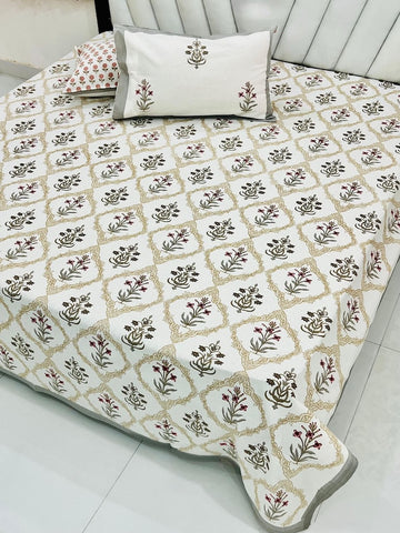 Premium Hand Look King Size Bedsheet with 2 Reversible Pillow Cover