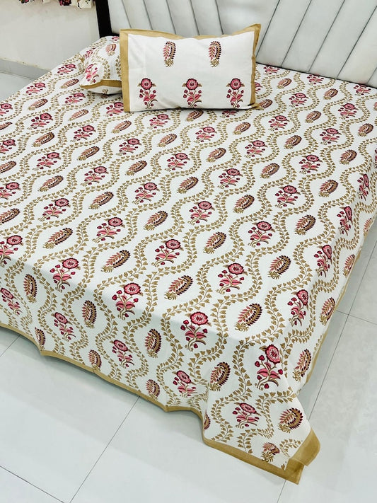 Premium Hand Look King Size Bedsheet with 2 Reversible Pillow Cover