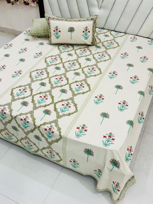 Premium Hand Look King Size Bedsheet with 2 Reversible Pillow Cover