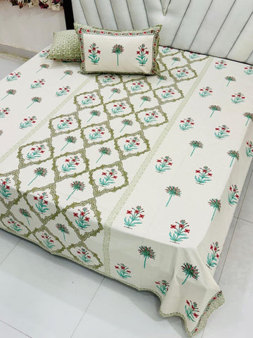 Premium Hand Look King Size Bedsheet with 2 Reversible Pillow Cover