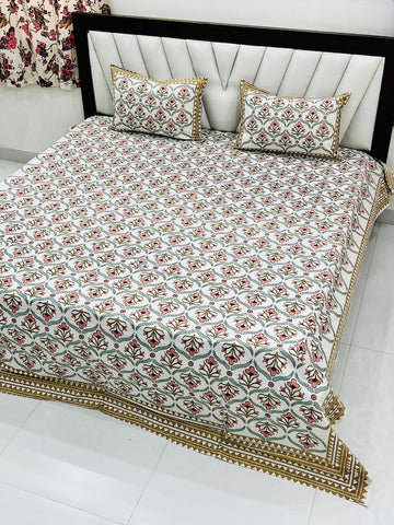 Premium Hand Look King Size Bedsheet with 2 Reversible Pillow Cover