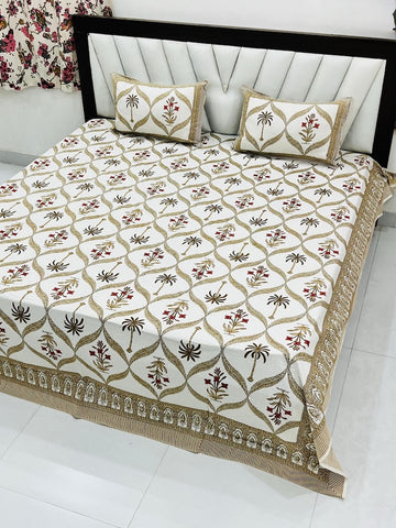 Premium Hand Look King Size Bedsheet with 2 Reversible Pillow Cover