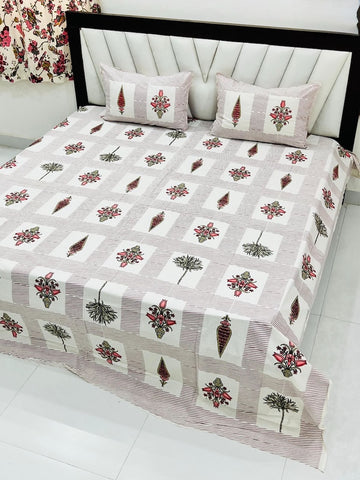 Premium Hand Look King Size Bedsheet with 2 Reversible Pillow Cover