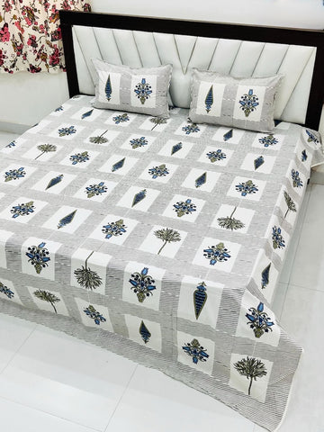 Premium Hand Look King Size Bedsheet with 2 Reversible Pillow Cover