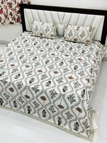Premium Hand Look King Size Bedsheet with 2 Reversible Pillow Cover