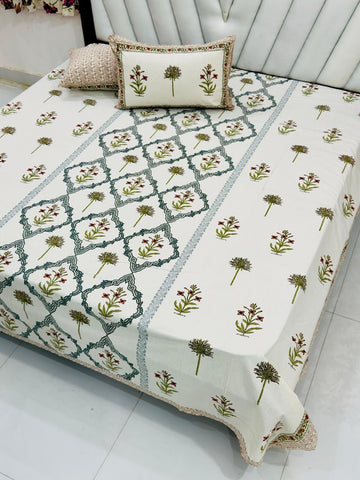 Premium Hand Look King Size Bedsheet with 2 Reversible Pillow Cover