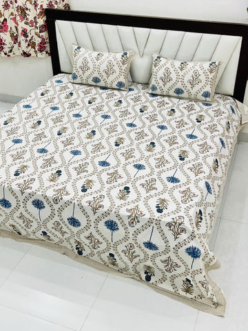 Premium Hand Look King Size Bedsheet with 2 Reversible Pillow Cover