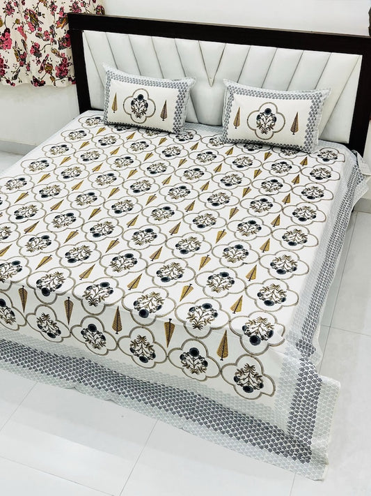 Premium Hand Look King Size Bedsheet with 2 Reversible Pillow Cover