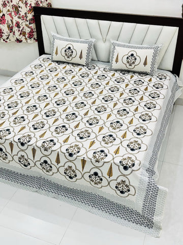 Premium Hand Look King Size Bedsheet with 2 Reversible Pillow Cover