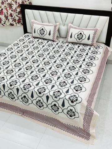 Premium Hand Look King Size Bedsheet with 2 Reversible Pillow Cover