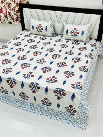 Premium Hand Look King Size Bedsheet with 2 Reversible Pillow Cover