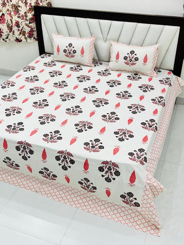 Premium Hand Look King Size Bedsheet with 2 Reversible Pillow Cover