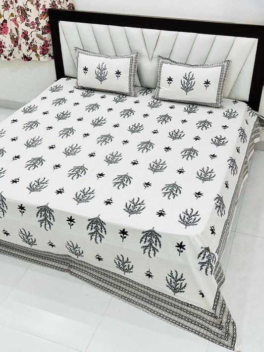 Premium Hand Look King Size Bedsheet with 2 Reversible Pillow Cover
