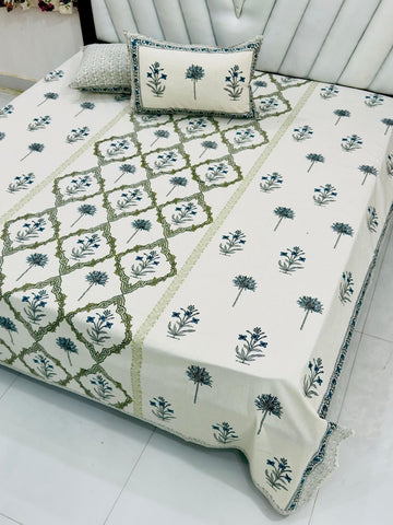 Premium Hand Look King Size Bedsheet with 2 Reversible Pillow Cover