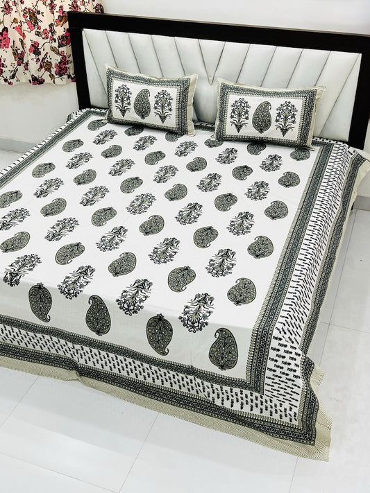 Premium Hand Look King Size Bedsheet with 2 Reversible Pillow Cover