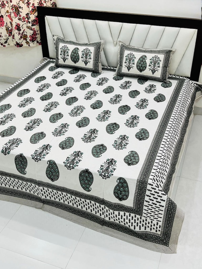 Premium Hand Look King Size Bedsheet with 2 Reversible Pillow Cover