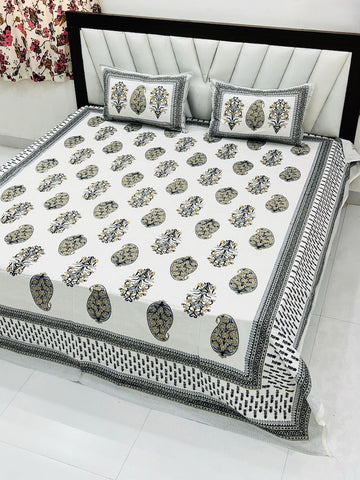 Premium Hand Look King Size Bedsheet with 2 Reversible Pillow Cover