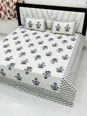 Premium Hand Look King Size Bedsheet with 2 Reversible Pillow Cover