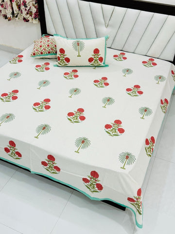 Premium Hand Look King Size Bedsheet with 2 Reversible Pillow Cover