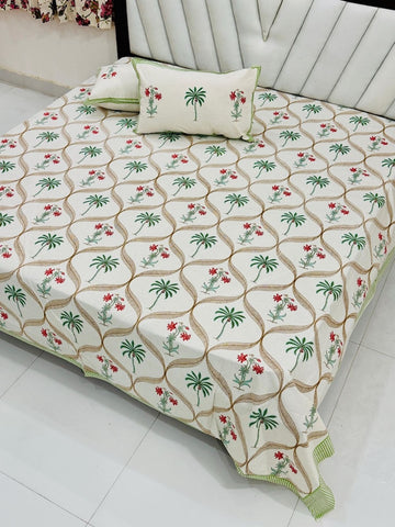 Premium Hand Look King Size Bedsheet with 2 Reversible Pillow Cover