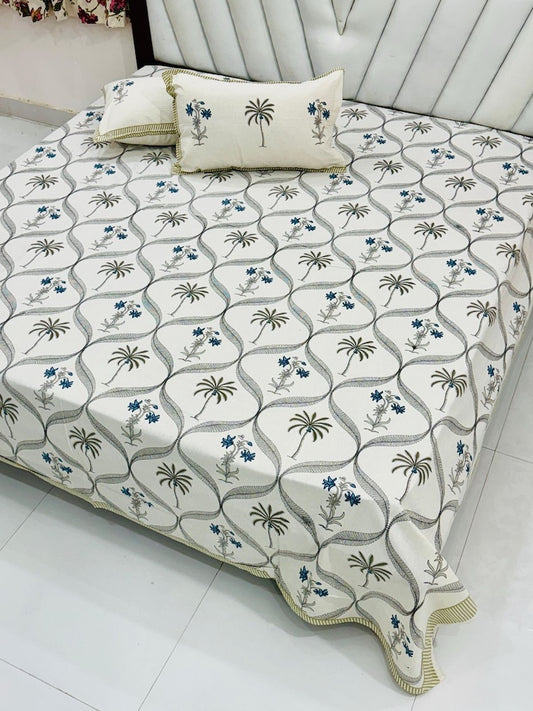Premium Hand Look King Size Bedsheet with 2 Reversible Pillow Cover